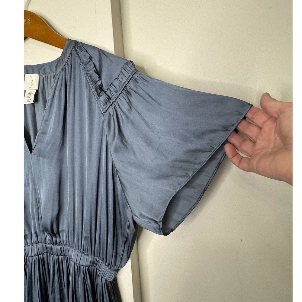 Joie‎ Satin Midi Dress Pleated Skirt Granite Blue Medium